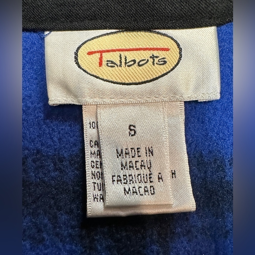 Talbots Women’s Size S Fleece Full Zip Jacket Med Blue & Black Checkered Plaid - Picture 6 of 7